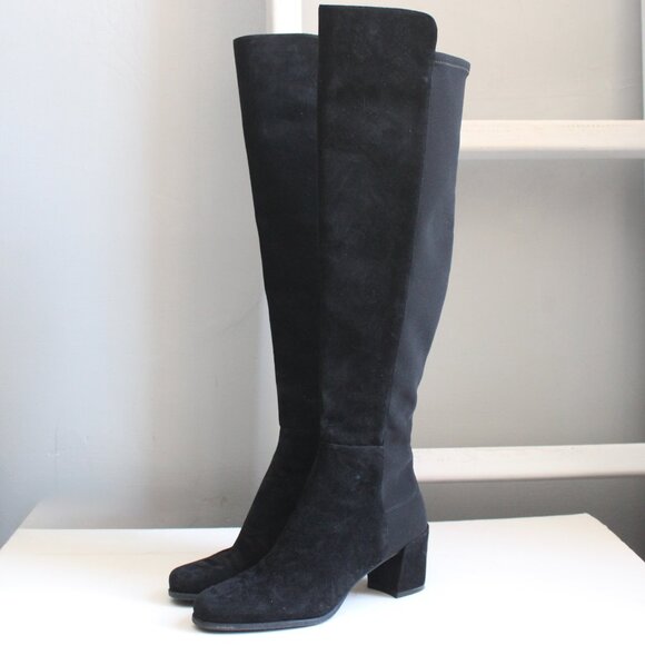 Stuart Weitzman Black Above The Knee Suede Microstretch City Block Boots sz 7.5 - Picture 2 of 9